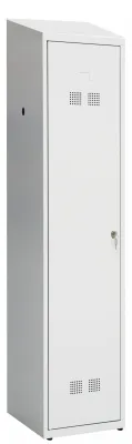 Stahl-Kleiderschrank mit 1 Tür, Spind auf Sockel mit einer Tür inkl. Schwarz-Weiß-Trennwand , Hutboden und Kunststoff-Kleiderstange inkl. 4 Kleiderhaken